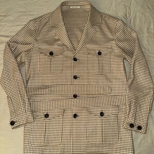 Suitsupply beige and White Houndstooth Military Jacket
